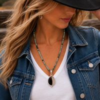 "Natural Balance" Montana Agate on Turquoise Beaded Necklace