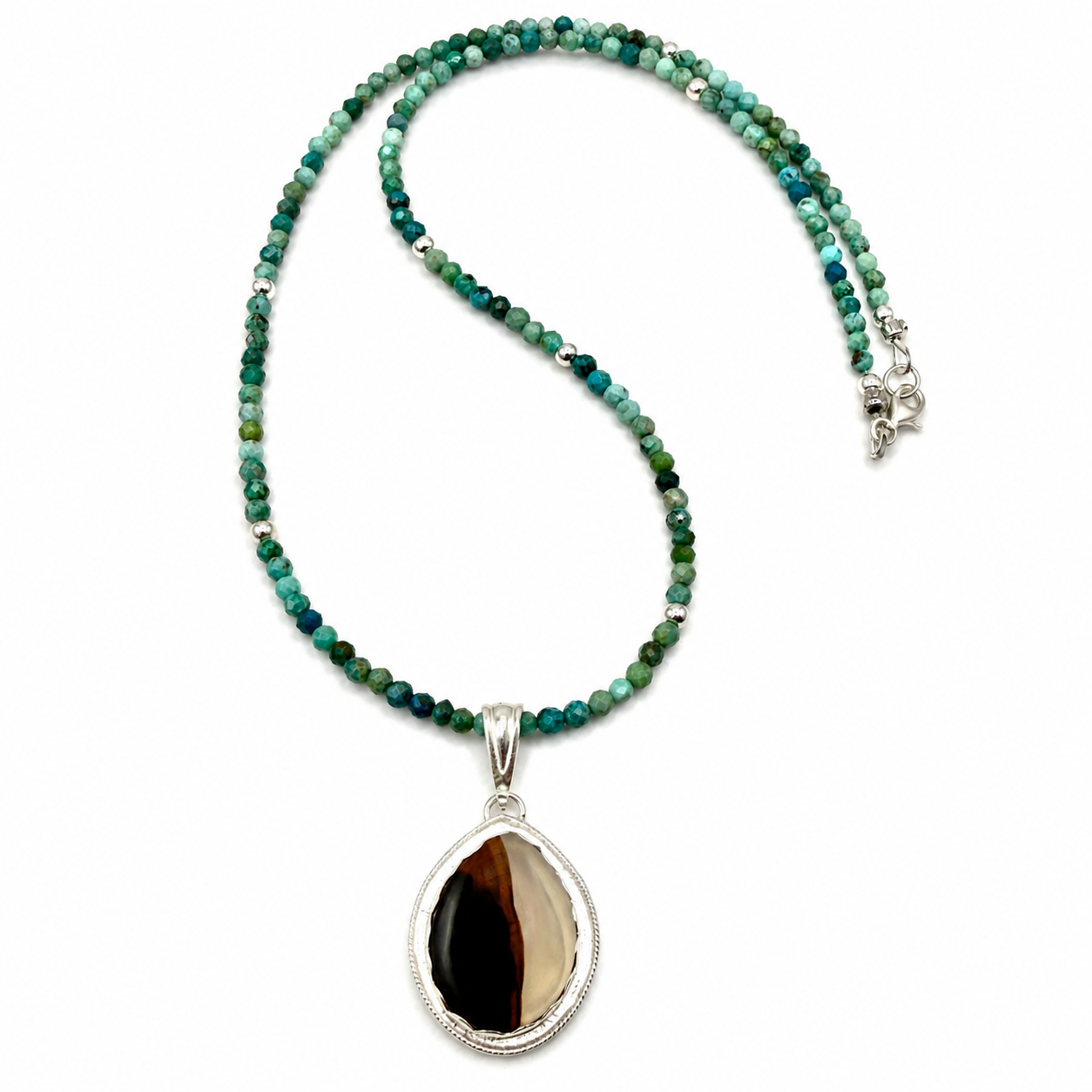 "Natural Balance" Montana Agate on Turquoise Beaded Necklace