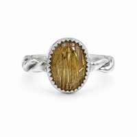 "Golden Threads" Golden Rutile Quartz on Twisted Sterling Silver Ring Band (Size 6.5)