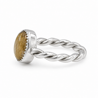 "Golden Threads" Golden Rutile Quartz on Twisted Sterling Silver Ring Band (Size 6.5)