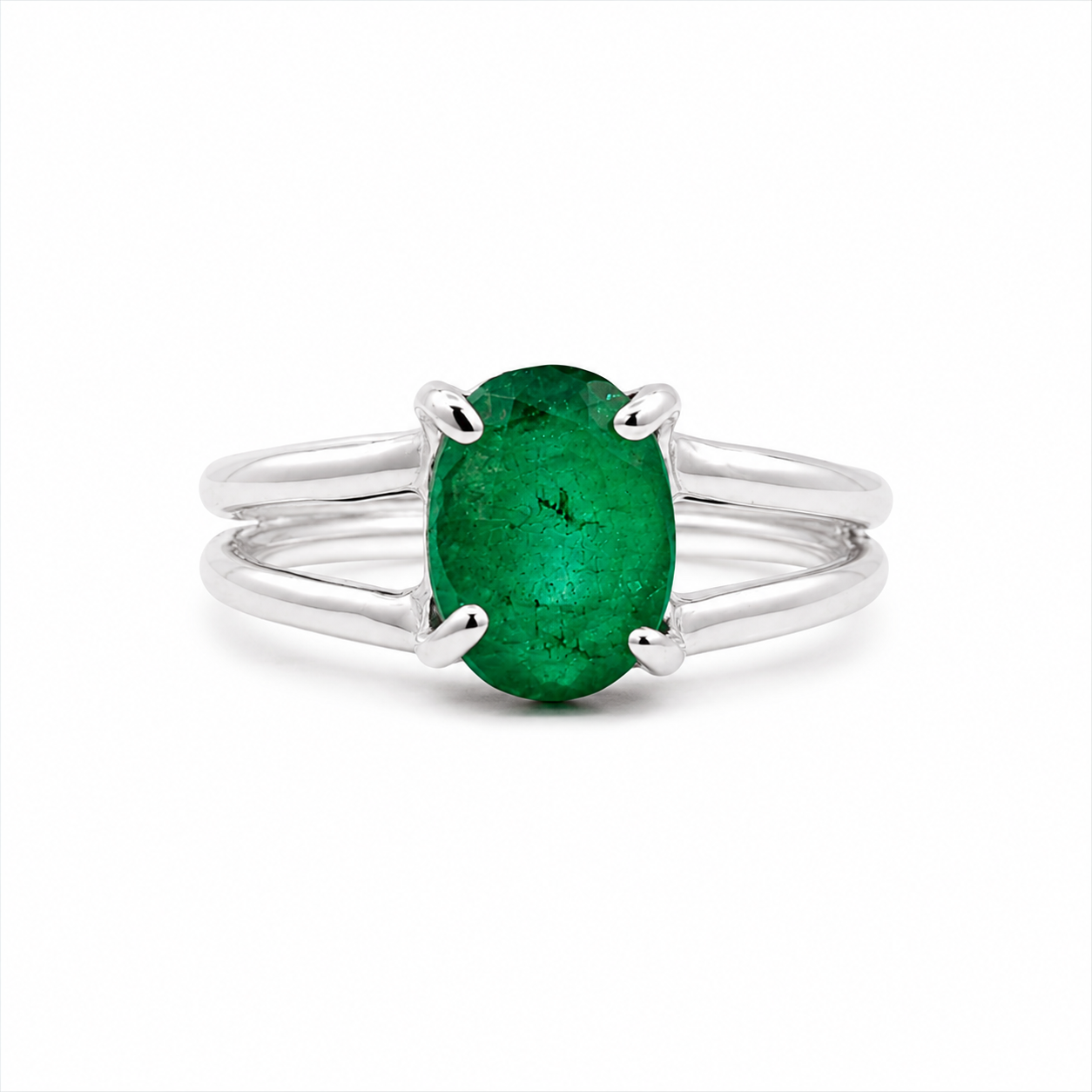 "Evergreen Grace" Emerald on Sterling Silver Ring Band (Size 5.5)