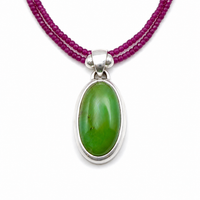 "Joy in Bloom " Chrysoprase Pendant on Natural Pink Ruby Double-Strand Beaded Necklace