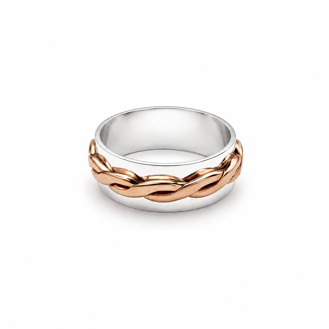 "Woven Harmony" Sterling Silver with Copper Twisted Wire Detail (size 9)
