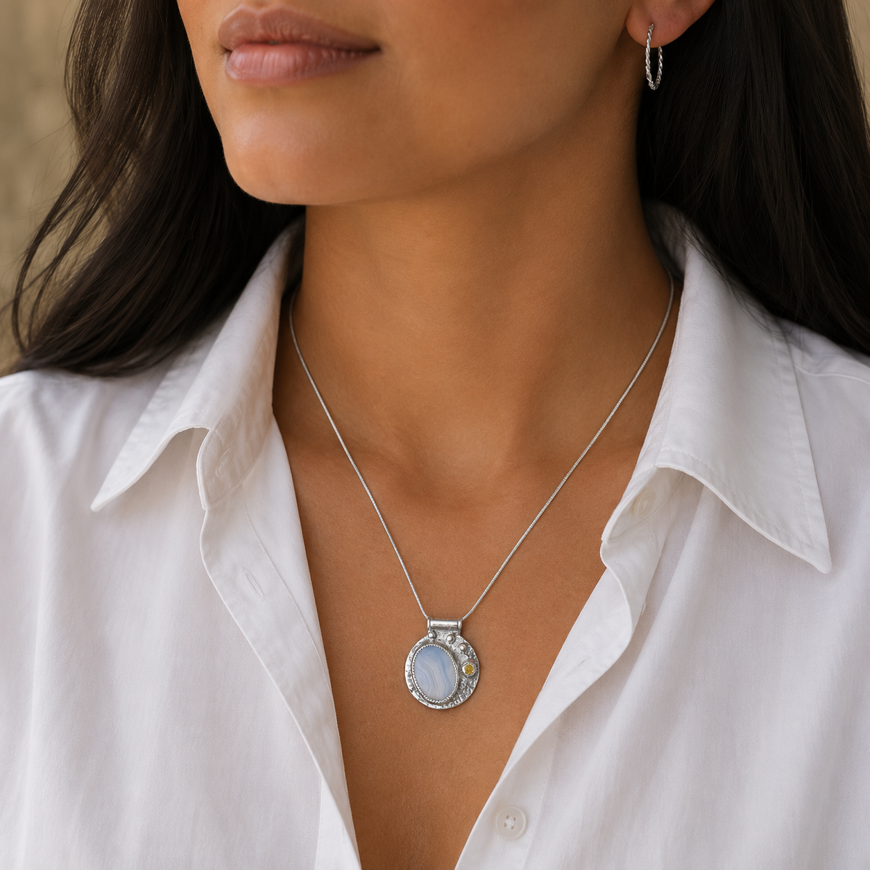 "Peaceful Presence" Blue Lace Agate Pendant