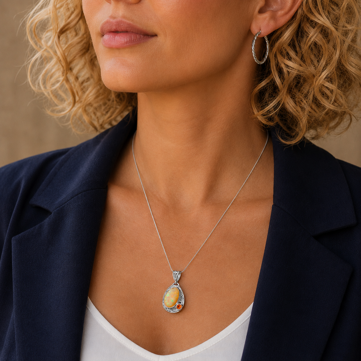 "Opal Sky" Ethiopian Opal and Hessonite Garnet Pendant