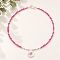 "Ruby Bridges" faceted Pink Ruby Pendant on natural Pink Ruby Beaded Necklace