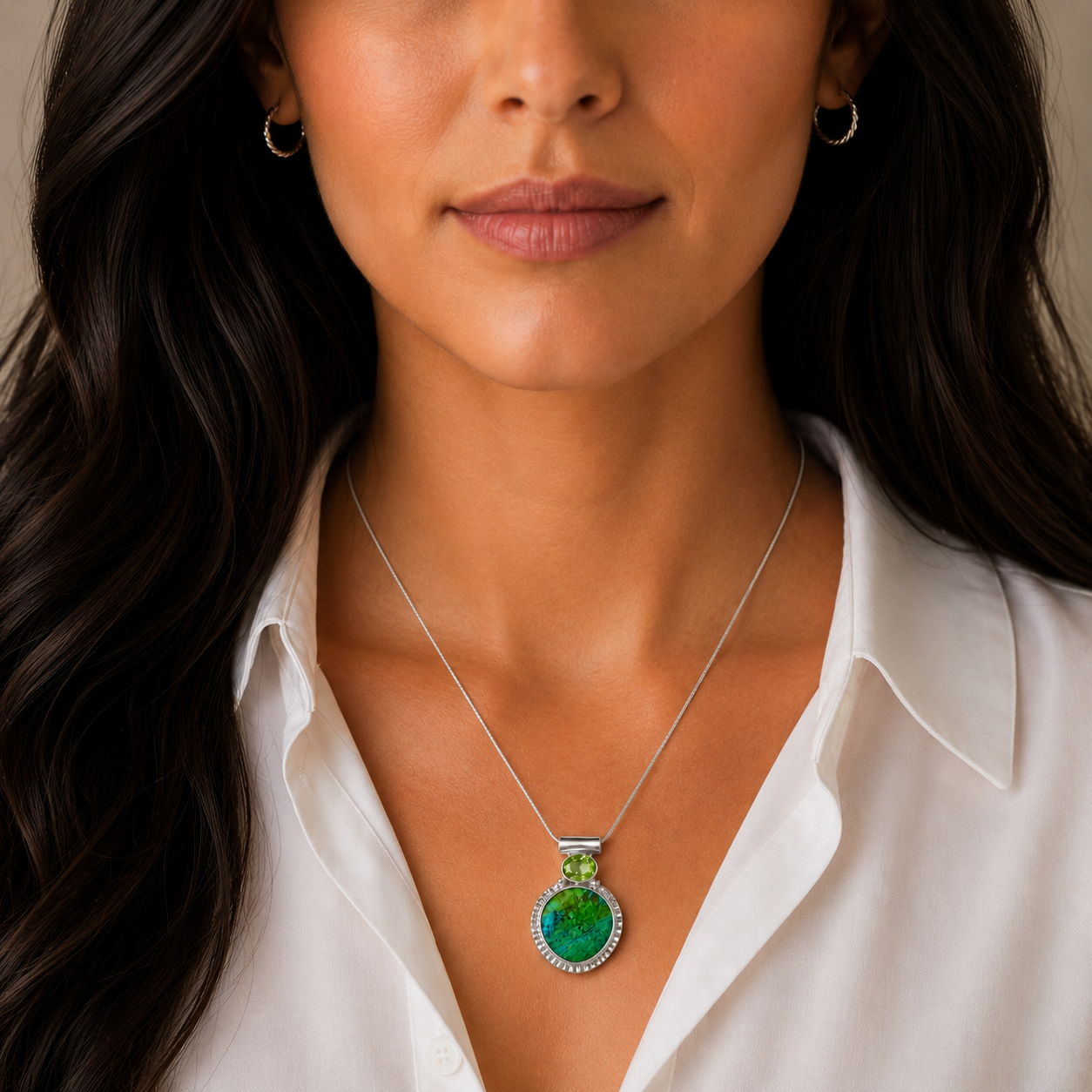 "Wild and Free" Chrysocolla and Peridot Pendant