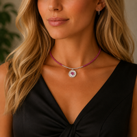 "Ruby Bridges" faceted Pink Ruby Pendant on natural Pink Ruby Beaded Necklace