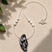 "Some Enchanted Evening" Druzy Oca Agate Geode with Freshwater Pearl and Labradorite Beaded Necklace