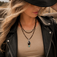 "Lightning Bolt of Inspiration" Montana Agate and Amazonite Pendant on double-strand beaded smoky-quartz necklace