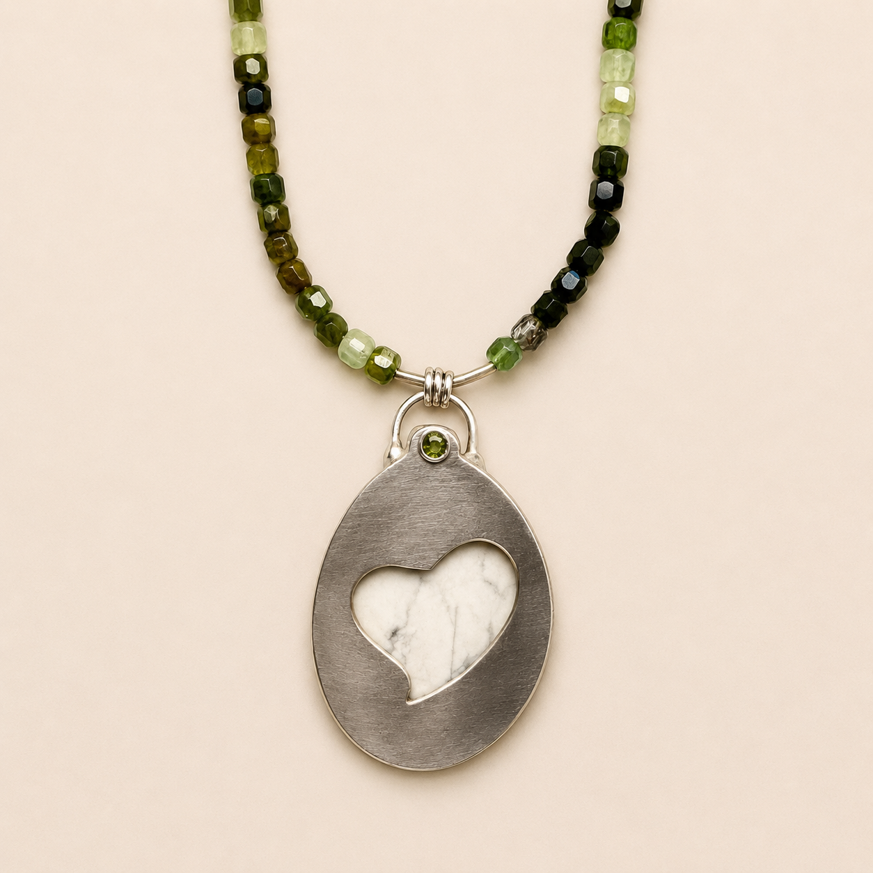 "My How and Your Why" Howlite Pendant on Tourmaline Beaded Necklace