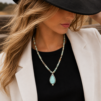 "Sweet Serenity" Teardrop Amazonite Pendant on Beaded Amazonite Necklace