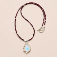 "Moonlit Ember" Moonstone Pendant with Garnet Beaded Necklace