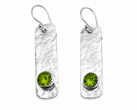 "Verdant Light" Peridot and Hammered Sterling Silver Earrings