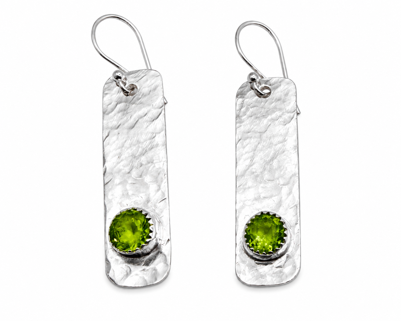 "Verdant Light" Peridot and Hammered Sterling Silver Earrings