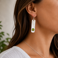 "Verdant Light" Peridot and Hammered Sterling Silver Earrings