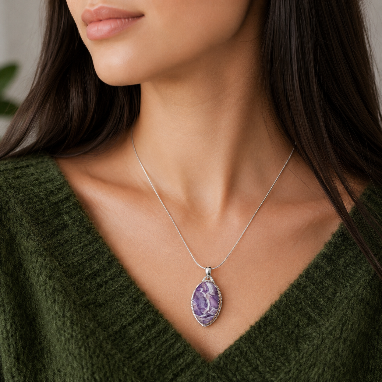 "Celestial Storm" Chevron Amethyst Pendant