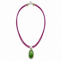 "Joy in Bloom " Chrysoprase Pendant on Natural Pink Ruby Double-Strand Beaded Necklace