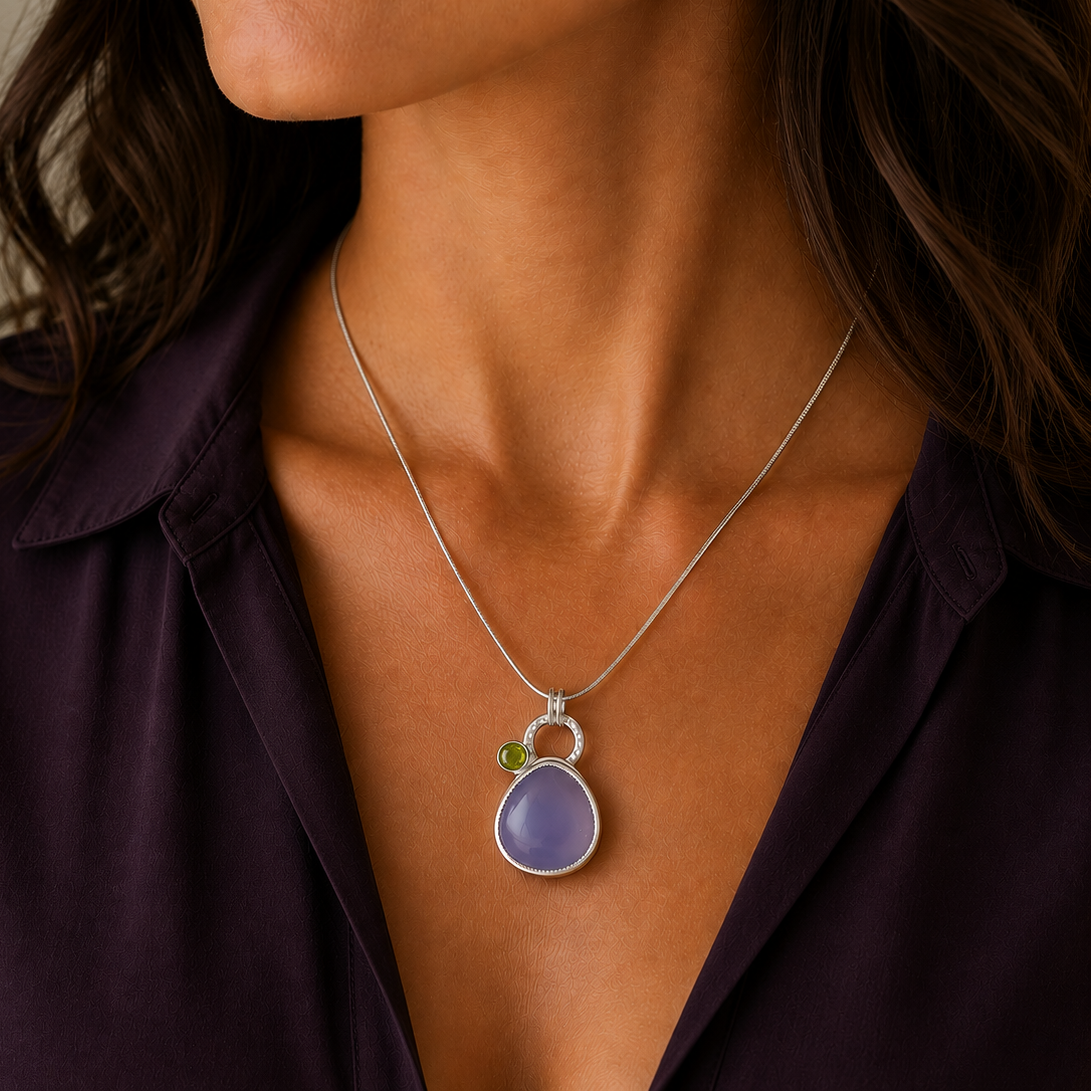 "Lavender Fields" Lavender Yttrium Fluorite and Peridot Pendant