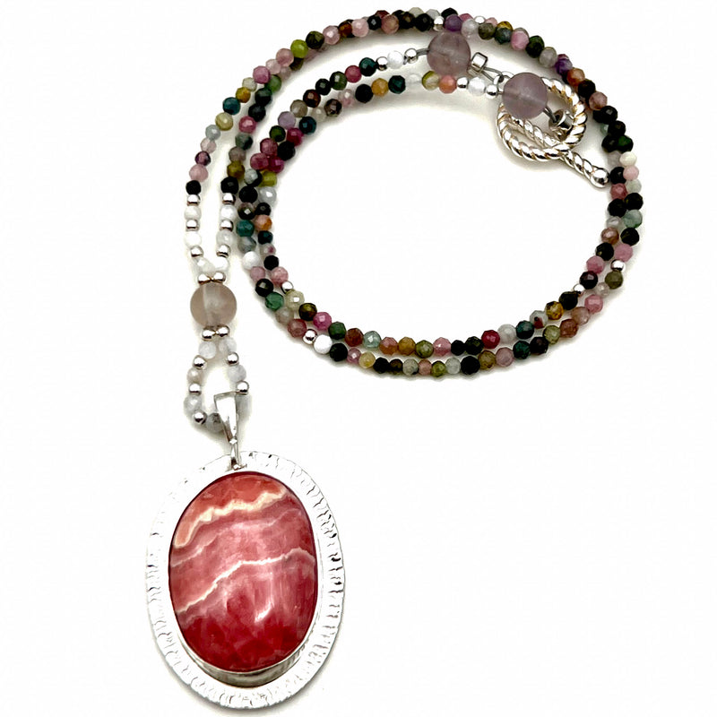 "Can't Stop Lovin' You" Rhodochrosite with Tourmaline Beaded Necklace