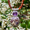 "Grounded in Purple Passion" Rhyolite and Amethyst with Hessonite Beads 20" Necklace with 2" Pendant