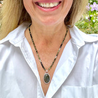 "Blue Skies Smiling at Me" Labradorite with Tourmaline Beads 18" Necklace with 1.25" Pendant