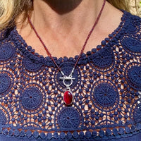 "Queen of Hearts" Chrysoberyl (red cat's eye) with Beaded Garnet 18" Necklace with .5" Pendant