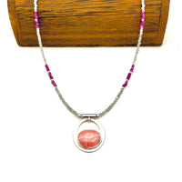 "Sweetness and Elegance" Rhodochrosite with Ruby and Labradorite Beaded Necklace