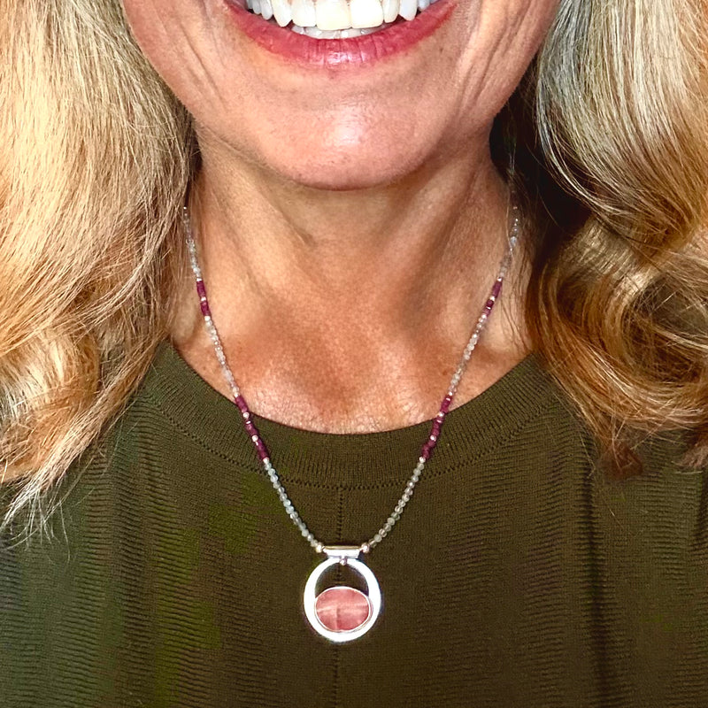 "Sweetness and Elegance" Rhodochrosite with Ruby and Labradorite Beaded Necklace