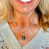 "Moana (Ocean)" Chrysoberyl (Cat's Eye) 1" Pendant on a  16" Aquamarine Beaded Necklace
