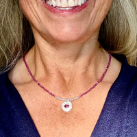 "Ruby Bridges" Faceted Ruby with natural Ruby beaded 16" Necklace with .5" Pendant
