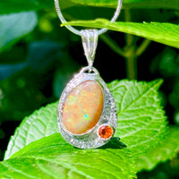 "Opal Sky" Ethiopian Opal and Hessonite Garnet Pendant