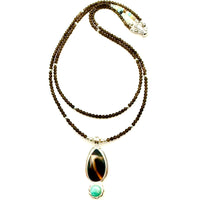 "Lightning Bolt of Inspiration" 2" Montana Agate and Amazonite Pendant on 18" and 15" double-strand beaded smoky-quartz necklace