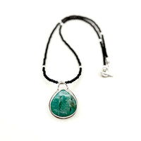 "Straight from the Heart" Amazonite with Black Onyx Beaded 17" Necklace with 2" Pendant