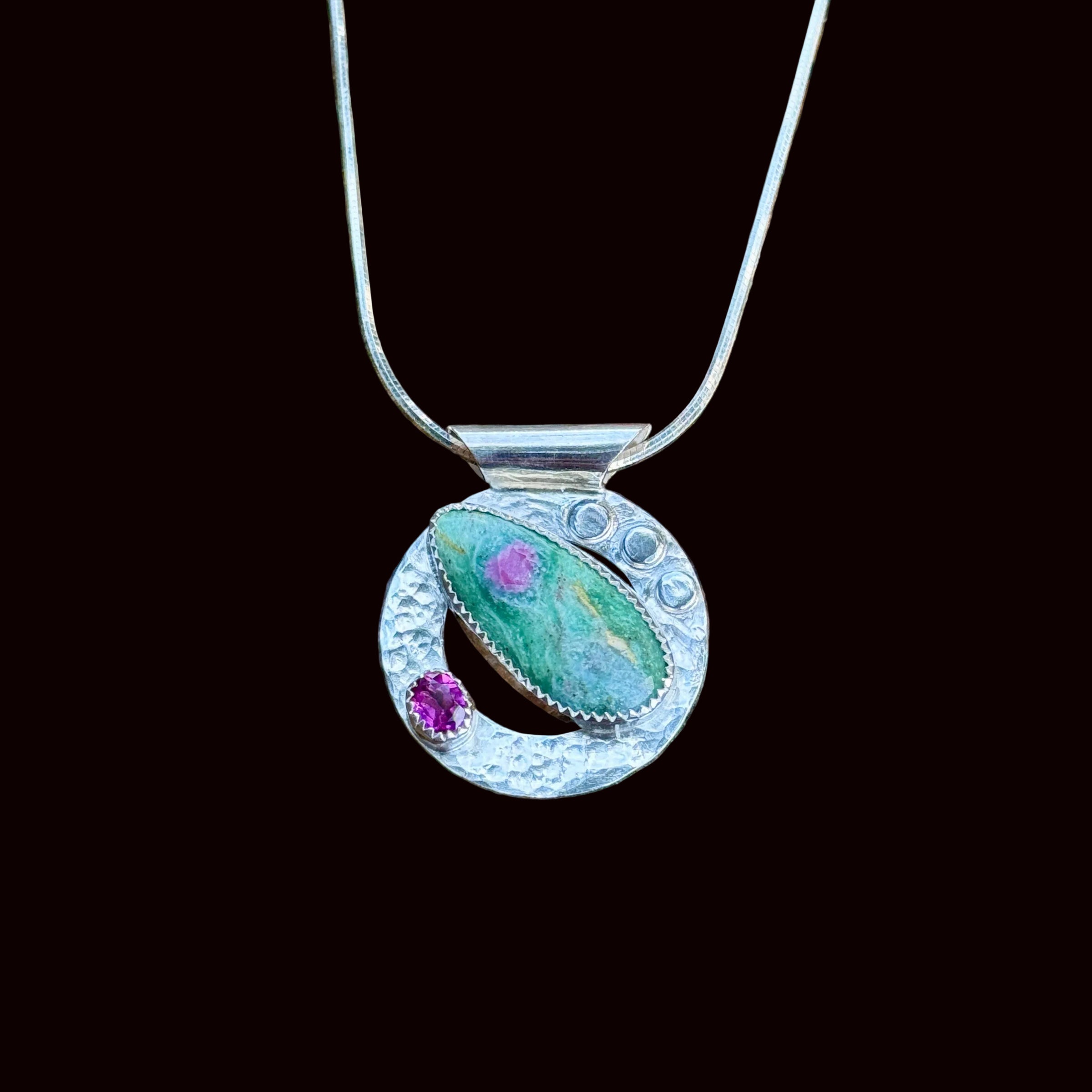 "Bloom Where You're Planted" Ruby Fuchsite with Rhodolite Garnet Pendant