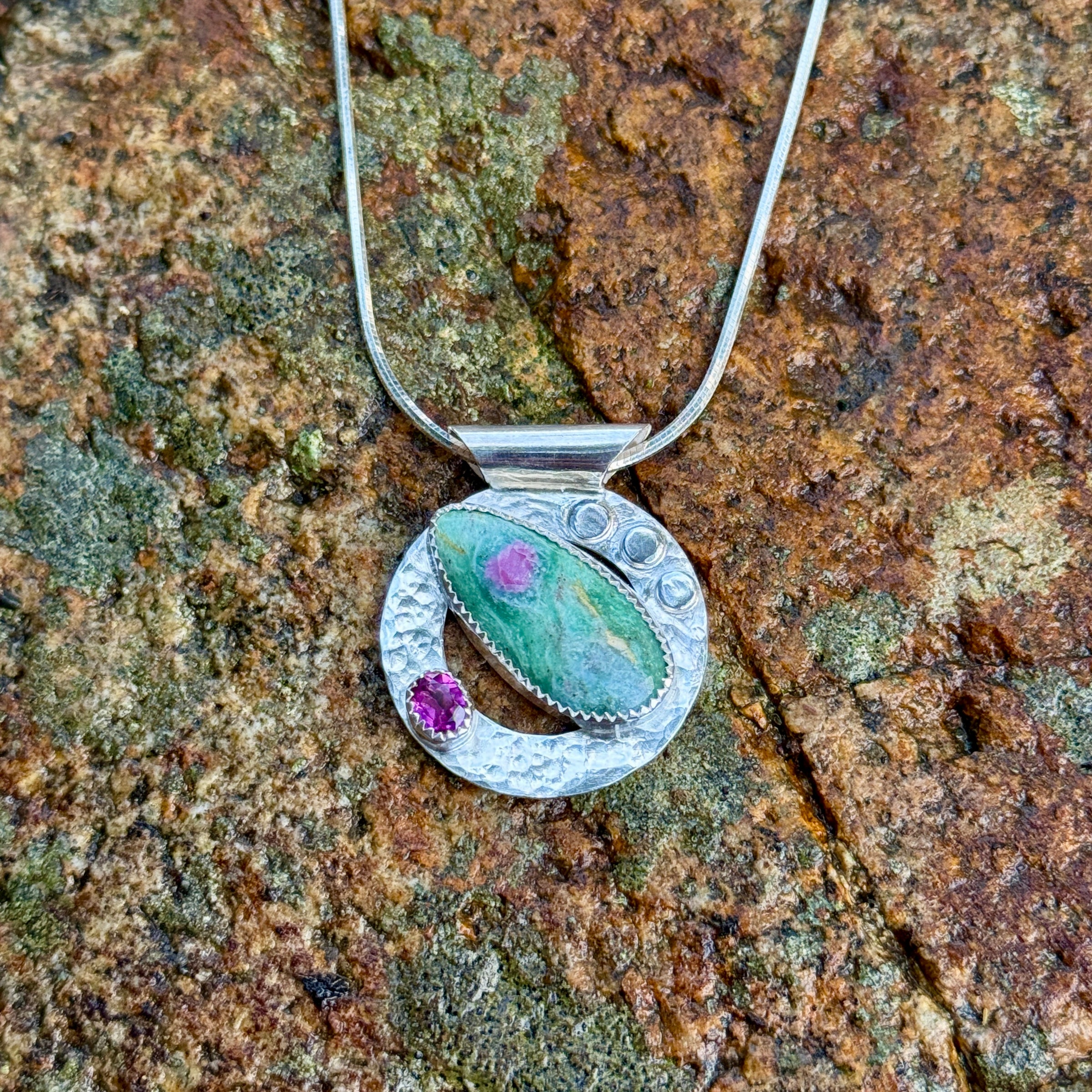 "Bloom Where You're Planted" Ruby Fuchsite with Rhodolite Garnet Pendant