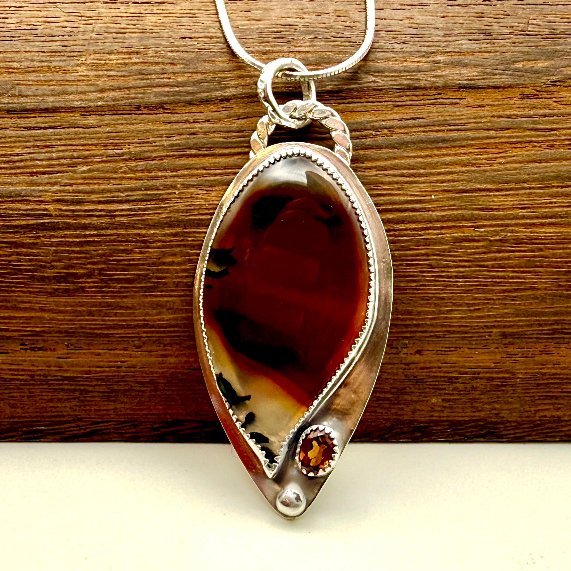 "Is it Heaven or Montana?" Montana Agate and Hessonite Garnet Pendant
