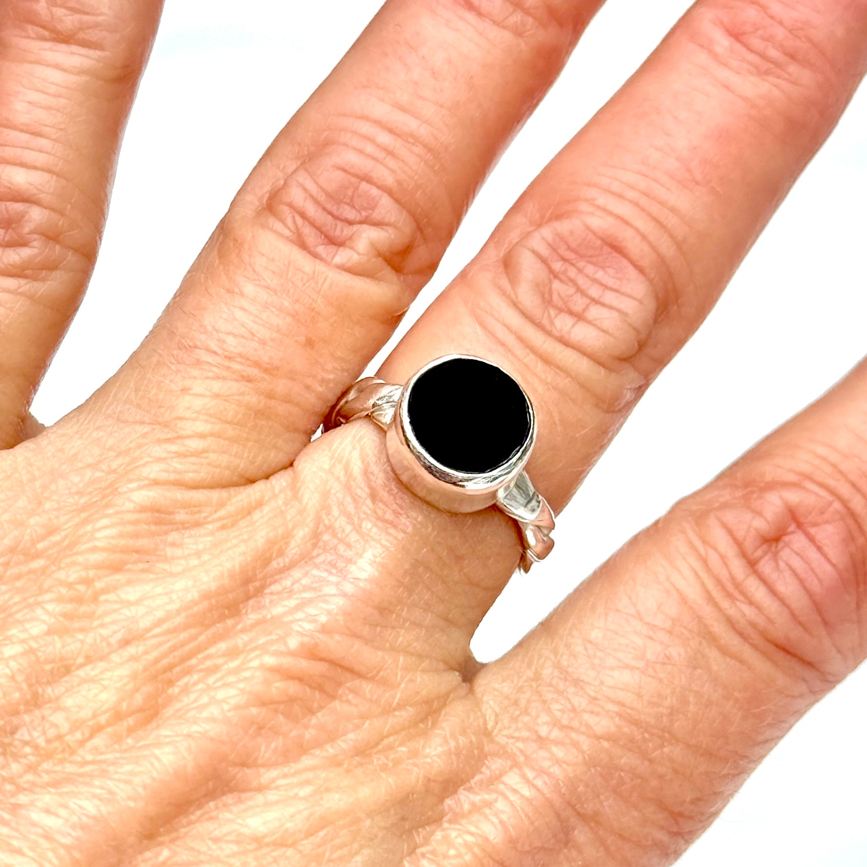 "Midnight Sparkle" Black Onyx Ring Sterling Silver (Size 7.5)