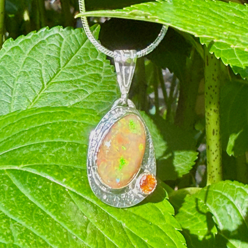 "Opal Sky" Ethiopian Opal and Hessonite Garnet Pendant